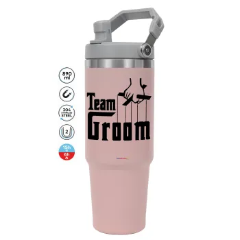 Team Groom, Pink color, 890ml (30oz) stainless Steel Tumbler with Handle