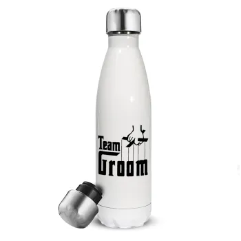 Team Groom, Μεταλλικό παγούρι θερμός Λευκό (Stainless steel), διπλού τοιχώματος, 500ml