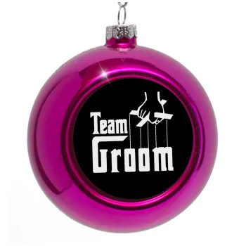 Team Groom, Purple Christmas tree ornament bauble 8cm