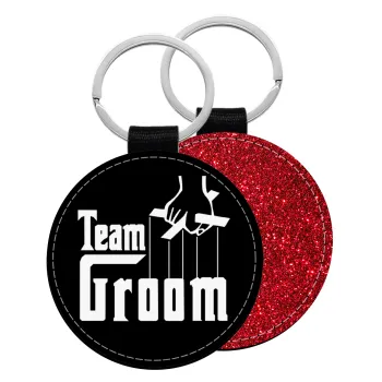 Team Groom, Μπρελόκ Δερματίνη, στρογγυλό ΚΟΚΚΙΝΟ (5cm)