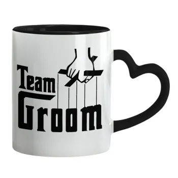 Team Groom, Mug heart black handle, ceramic, 330ml