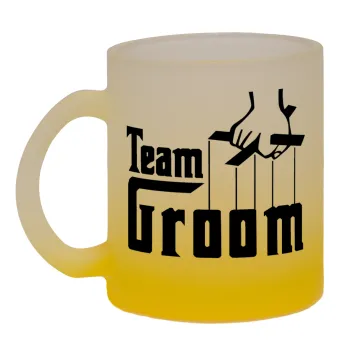 Team Groom, Κούπα γυάλινη δίχρωμη με βάση το κίτρινο ματ, 330ml
