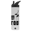 Metallic thermos bottle with straw & handle, stainless steel (Stainless steel 304), double-walled, 600ml.