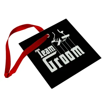 Team Groom, Christmas ornament, glass square ornament 9x9cm