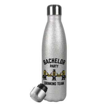 Bachelor Party Drinking Team, Metallic Glitter Silver Thermos Flask (Stainless steel), double-walled, 500ml