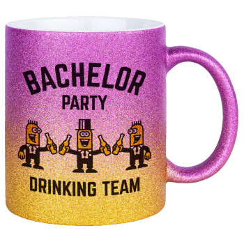 Bachelor Party Drinking Team, Κούπα Χρυσή/Ροζ Glitter, κεραμική, 330ml