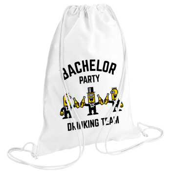 Bachelor Party Drinking Team, Τσάντα πλάτης πουγκί GYMBAG λευκή (28x40cm)