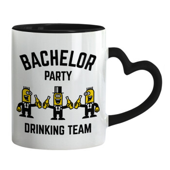 Bachelor Party Drinking Team, Κούπα καρδιά χερούλι μαύρη, κεραμική, 330ml
