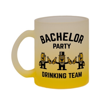 Bachelor Party Drinking Team, Κούπα γυάλινη δίχρωμη με βάση το κίτρινο ματ, 330ml