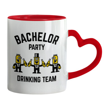 Bachelor Party Drinking Team, Mug heart red handle, ceramic, 330ml