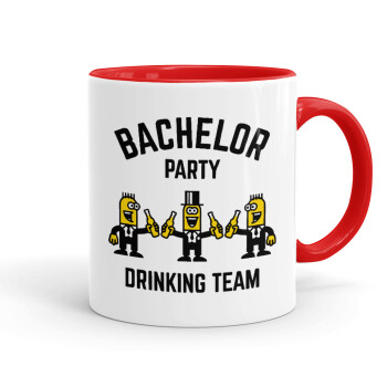 Bachelor Party Drinking Team, Κούπα χρωματιστή κόκκινη, κεραμική, 330ml