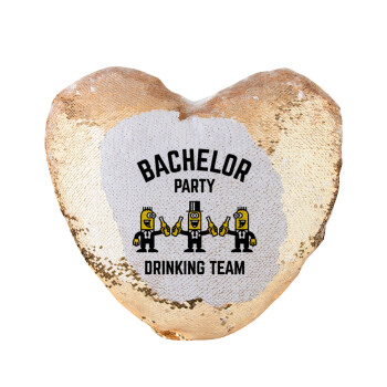 Bachelor Party Drinking Team, Μαξιλάρι καναπέ καρδιά Μαγικό Χρυσό με πούλιες 40x40cm περιέχεται το  γέμισμα
