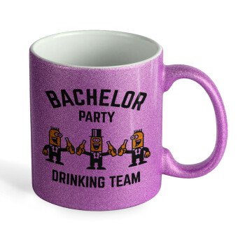 Bachelor Party Drinking Team, Κούπα Μωβ Glitter που γυαλίζει, κεραμική, 330ml