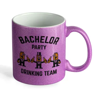 Bachelor Party Drinking Team, Κούπα Μωβ Glitter που γυαλίζει, κεραμική, 330ml