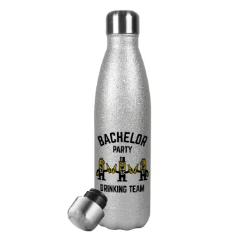 Bachelor Party Drinking Team, Metallic Glitter Silver Thermos Flask (Stainless steel), double-walled, 500ml