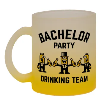 Bachelor Party Drinking Team, Κούπα γυάλινη δίχρωμη με βάση το κίτρινο ματ, 330ml