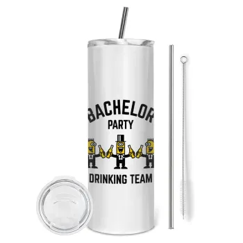 Bachelor Party Drinking Team, Tumbler ποτήρι θερμό από ανοξείδωτο ατσάλι 600ml, με μεταλλικό καλαμάκι & βούρτσα καθαρισμού