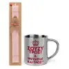 Easter Set, metallic thermal cup (300ml) & aromatic flat Easter candle (30cm) (PINK)