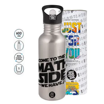 Come To The Math Side, Water bottle Silver with straw, stainless steel 600ml