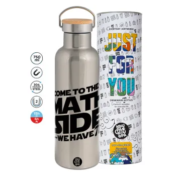 Come To The Math Side, Μεταλλικό παγούρι θερμός (Stainless steel) Ασημένιο με ξύλινο καπακι (bamboo), διπλού τοιχώματος, 750ml