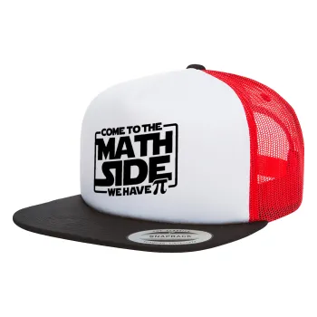 Come To The Math Side, Adult Foam Flat Snapback with Mesh Black-White-Red (POLYESTER, ADULT, UNISEX, ONE SIZE)