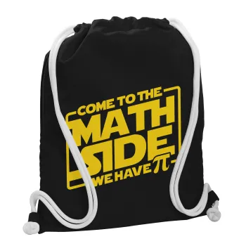 Come To The Math Side, Backpack pouch GYMBAG Black, with pocket (40x48cm) & thick white cords