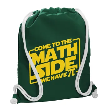 Come To The Math Side, Backpack pouch GYMBAG BOTTLE GREEN, with pocket (40x48cm) & thick white cords
