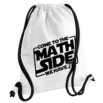 Come To The Math Side, Backpack pouch GYMBAG white, with pocket (40x48cm) & thick cords