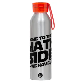 Come To The Math Side, Aluminum Sports Bottle 650ml – Silver with Red Cap and Silicone Strap