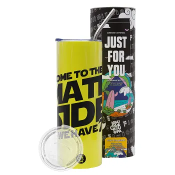 Come To The Math Side, Neon Yellow Travel Tumbler, with metal straw (Stainless steel 304 Food grade, BPA free, 600ml)