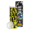 Neon Yellow Travel Tumbler θερμό, μεταλλικό καλαμάκι(Ανωξείδωτο 304 Food grade, BPA free, 600ml)