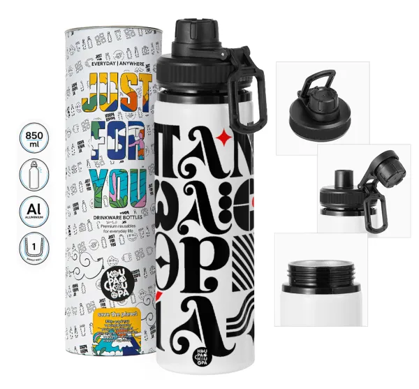 πανωλεθρία — Metal water bottle with safety cap, aluminum 850ml