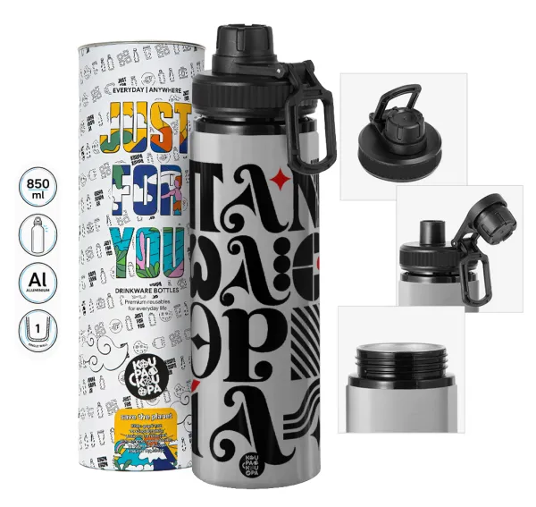 πανωλεθρία — Metallic water bottle with safety cap, 850ml aluminum