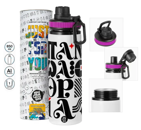 πανωλεθρία — Metallic water bottle with safety lid, 850ml aluminum