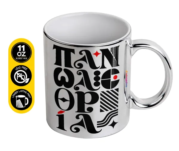 πανωλεθρία — Mug ceramic, silver mirror, 330ml