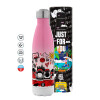 Metal mug thermos Pink/White (Stainless steel), double wall, 500ml