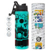 Metallic water bottle with safety lid, 850ml aluminum
