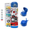 Children's hot water bottle, stainless steel, with safety straw, BLUE (500ml)