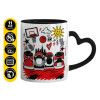 Mug heart black handle, ceramic, 330ml