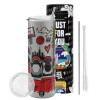 Tumbler stainless steel Silver 600ml, with metal straw & cleaning brush