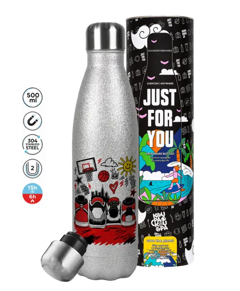 Streetware bascet — Metallic Glitter Silver Thermos Flask (Stainless steel), double-walled, 500ml
