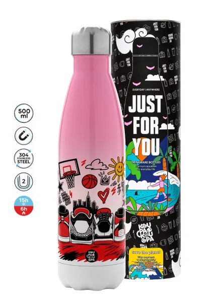 Streetware bascet — Metal mug thermos Pink/White (Stainless steel), double wall, 500ml