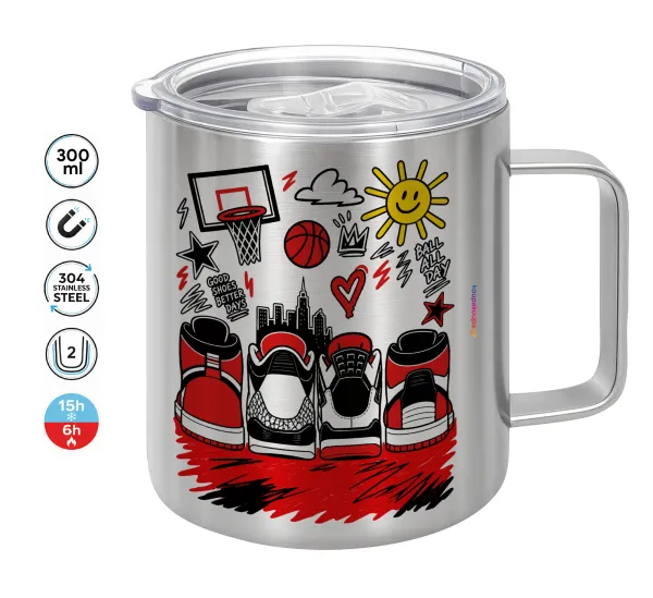 Streetware bascet — Double-walled stainless steel mug 300ml with temperature-retaining lid