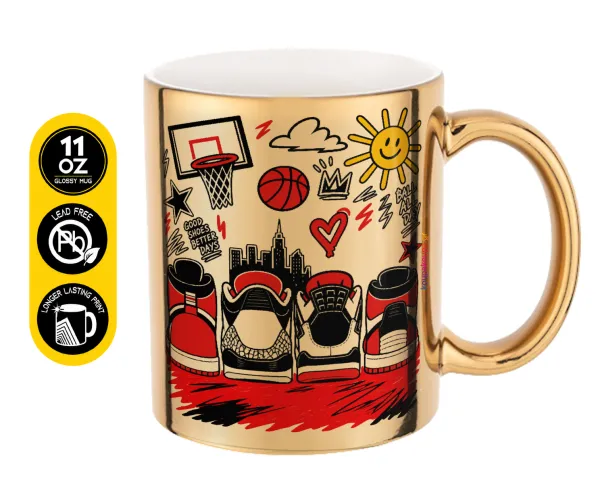 Streetware bascet — Mug ceramic, gold mirror, 330ml