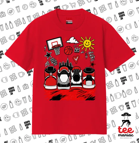 Streetware bascet — ΚΟΚΚΙΝΟ Κλασικό T-Shirt, διπλής ραφής, χωρίς πλευρικές ραφές από 100% βαμβάκι. Vegan & OEKO-TEX πιστοποιημένο.