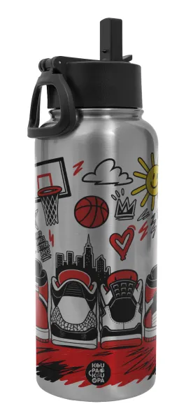 Streetware bascet — Metal mug thermo Silver with Straw and Spout Lid (Stainless steel), double wall, 950ml