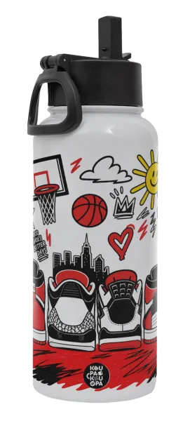 Streetware bascet — Metal mug thermo White with Straw and Spout Lid (Stainless steel), double wall, 950ml