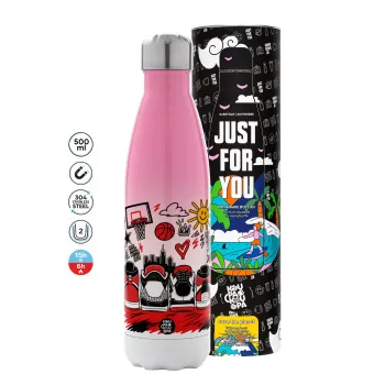 Streetware bascet, Metal mug thermos Pink/White (Stainless steel), double wall, 500ml