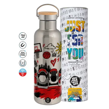 Streetware bascet, Stainless steel Silver with wooden lid (bamboo), double wall, 750ml