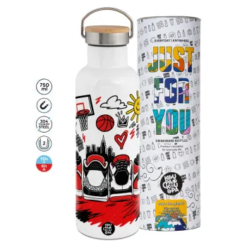 Streetware bascet, Stainless steel White with wooden lid (bamboo), double wall, 750ml